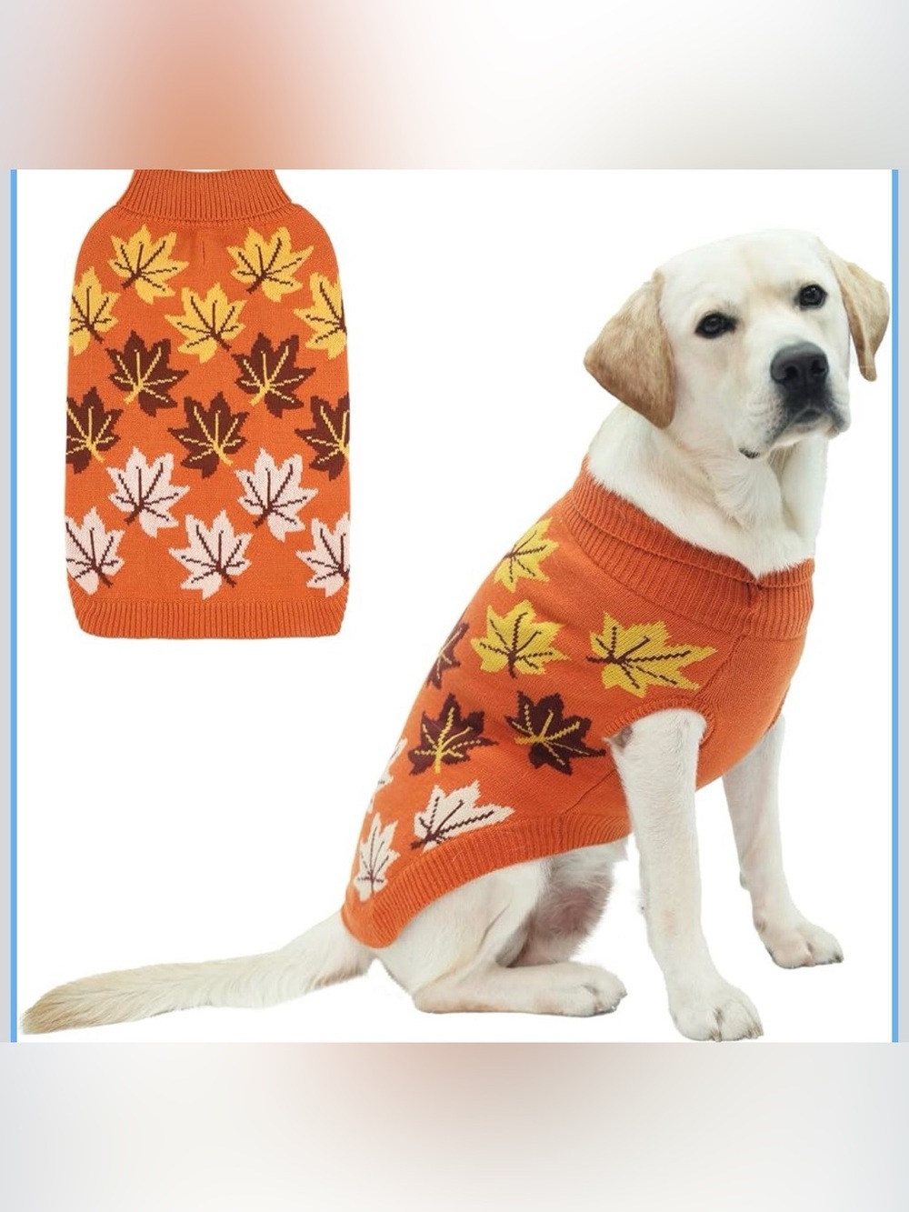 KOOLTAIL Cozy Brown With Orange Maple Leaf Thanksgiving Dog Sweater